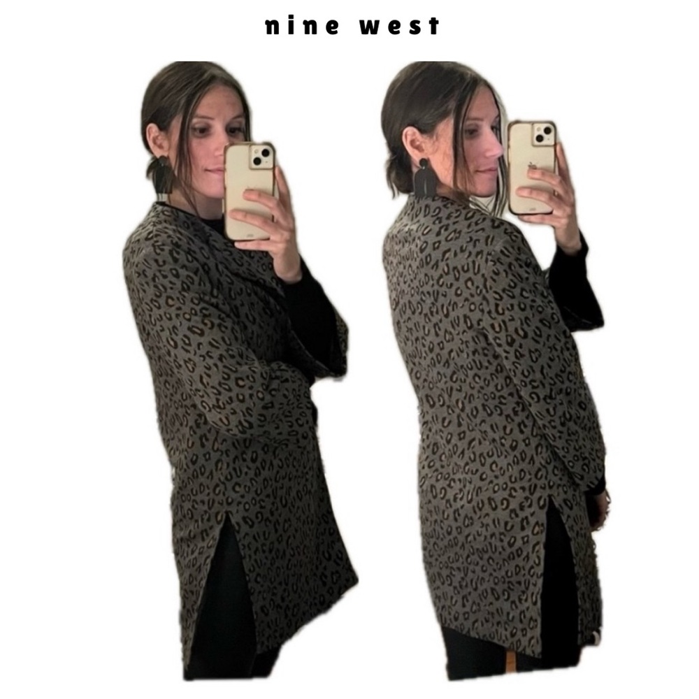 Nine West Leopard Print Gray Open Sweater Jacket - image 5